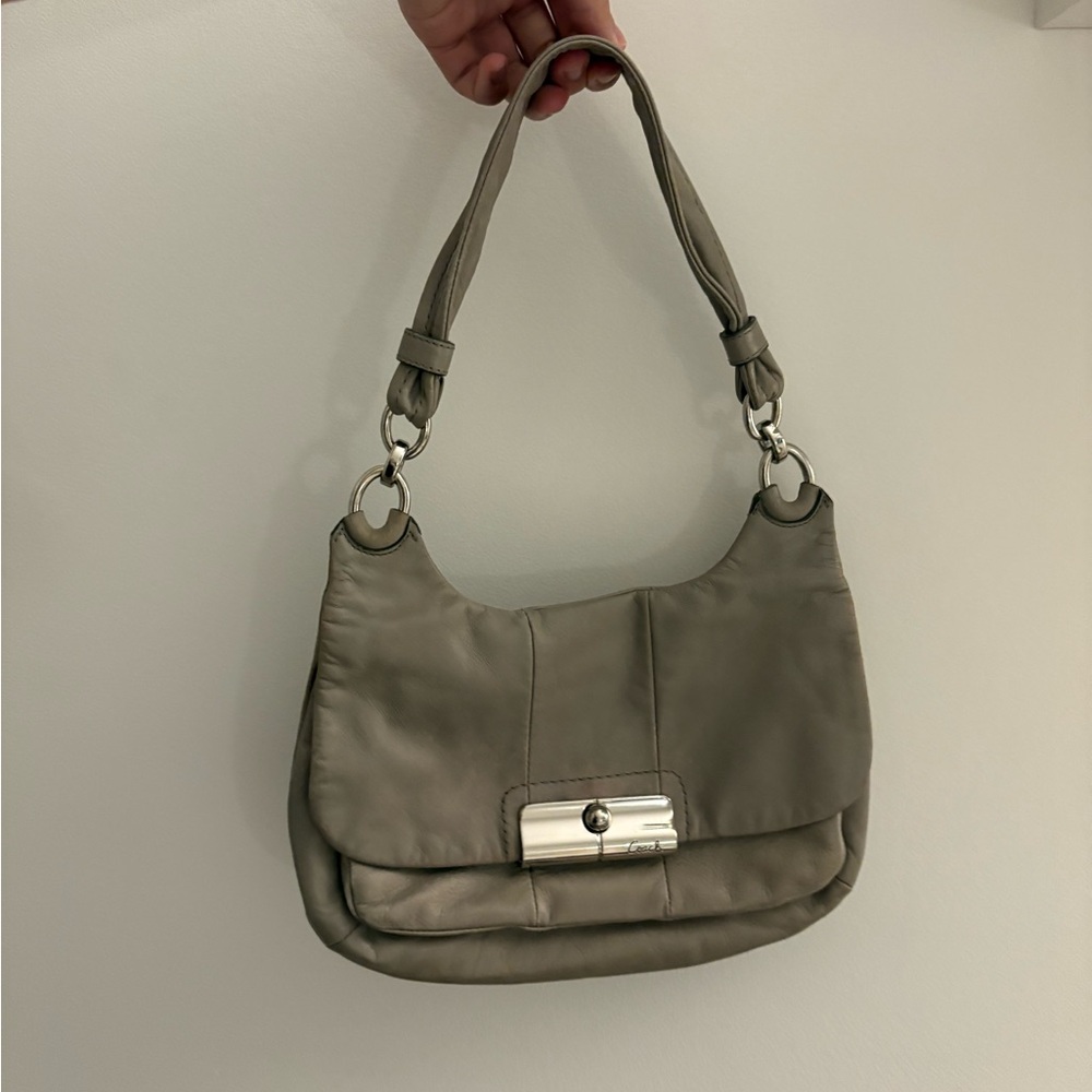 Gray Leather Coach Shoulder Bag
